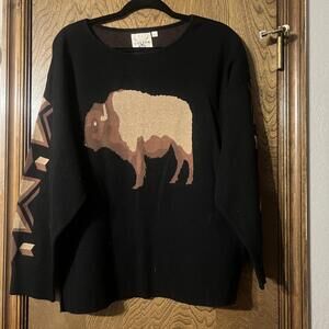 Cozy Black Buffalo Intarsia Sweater by Cotton & Rye, Size L